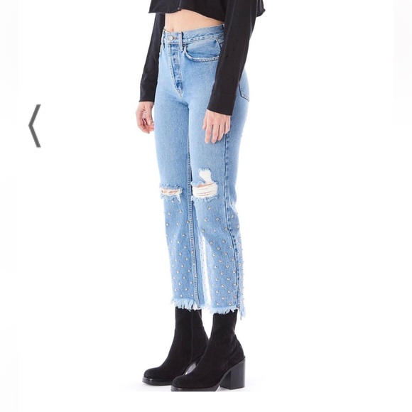 Carmar Emelia Sydney Distressed Knee Studded Raw Hem Button Fly HiRise Jeans 29 - Picture 3 of 16